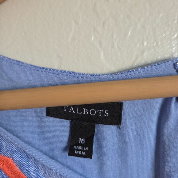 Talbots Linen Blend Floral Embroidered Chambray Shift Dress Blue Size Women's 16 - Picture 2 of 10